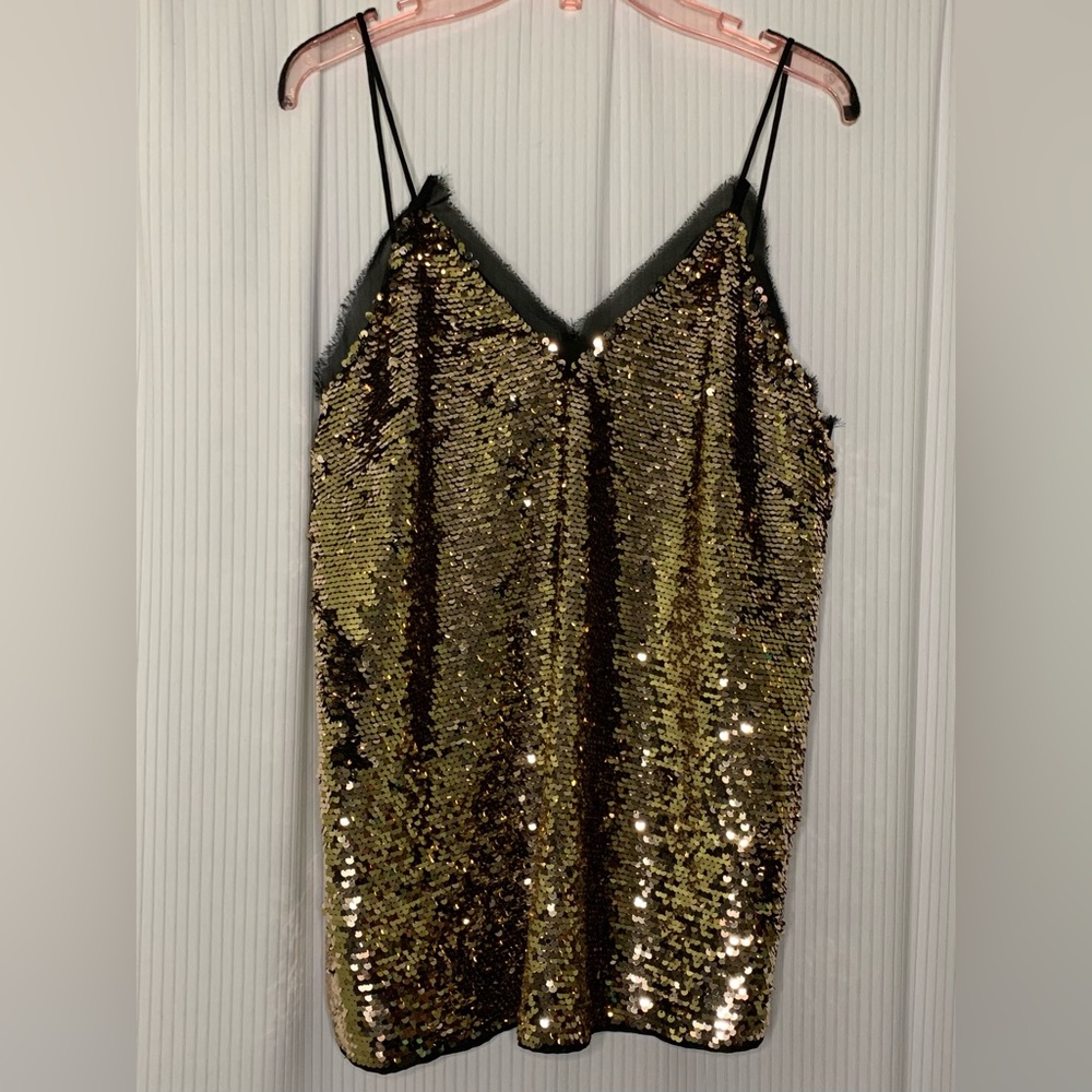 H&M Gold Sequin Camisole Top Lined Size 8
